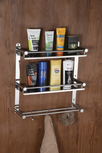 SKA SS Wall Mounting Double Shelf With Hook